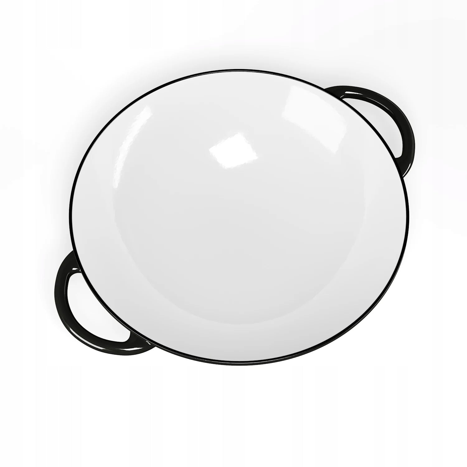 ENAMELLED CAST IRON WOK WITH GLASS LID PAN 37CM HANDLES BLACK Diameter 37 cm