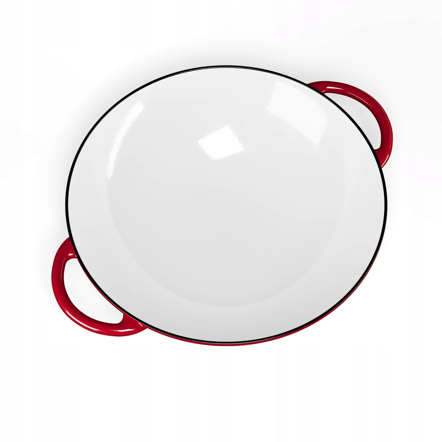 ENAMELLED CAST IRON WOK WITH GLASS LID PAN 37CM HANDLES RED Diameter 37 cm