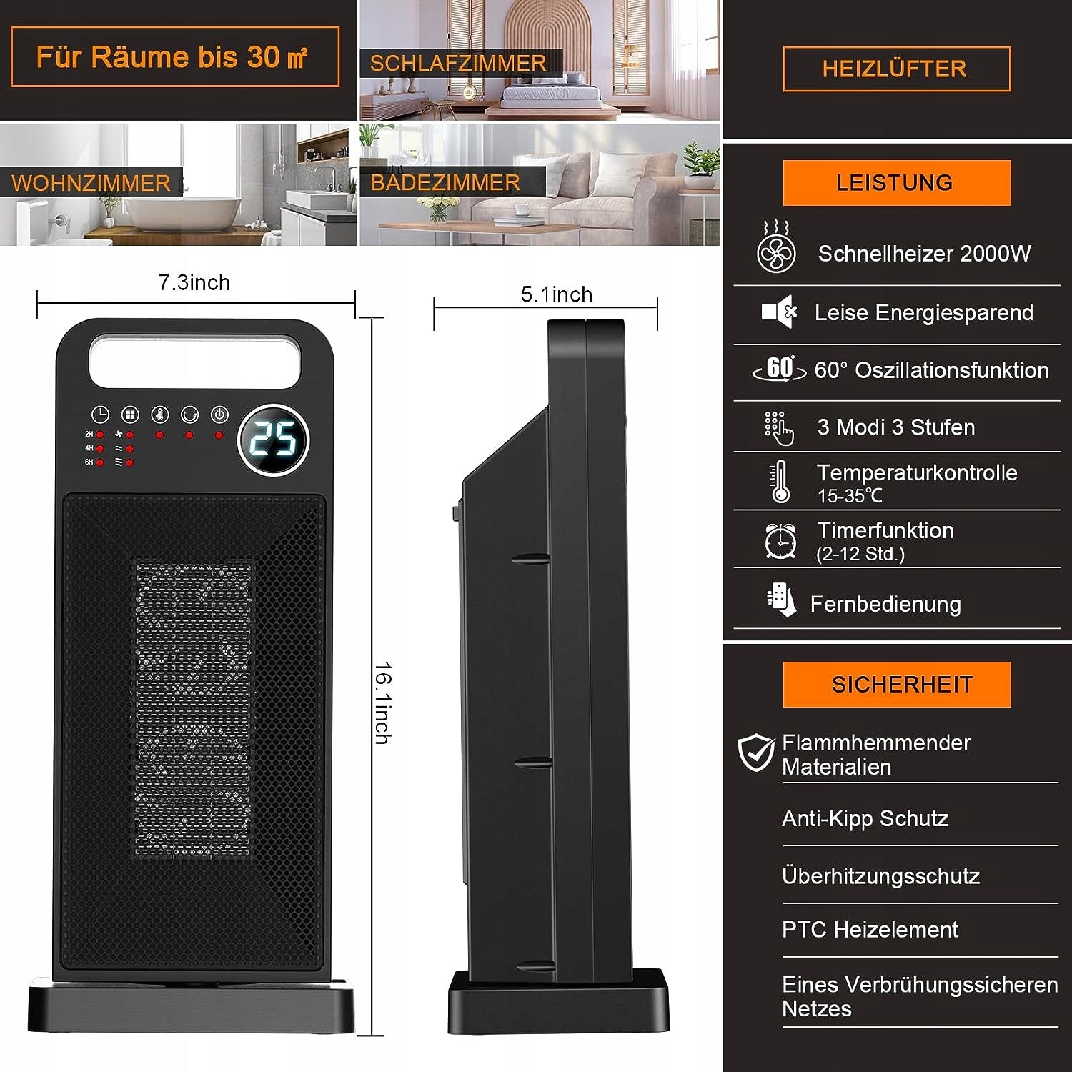 ENERGY-SAVING CERAMIC ELECTRIC HEATER DIGITAL DISPLAY + REMOTE CONTROL EAN (GTIN) 8717716012754
