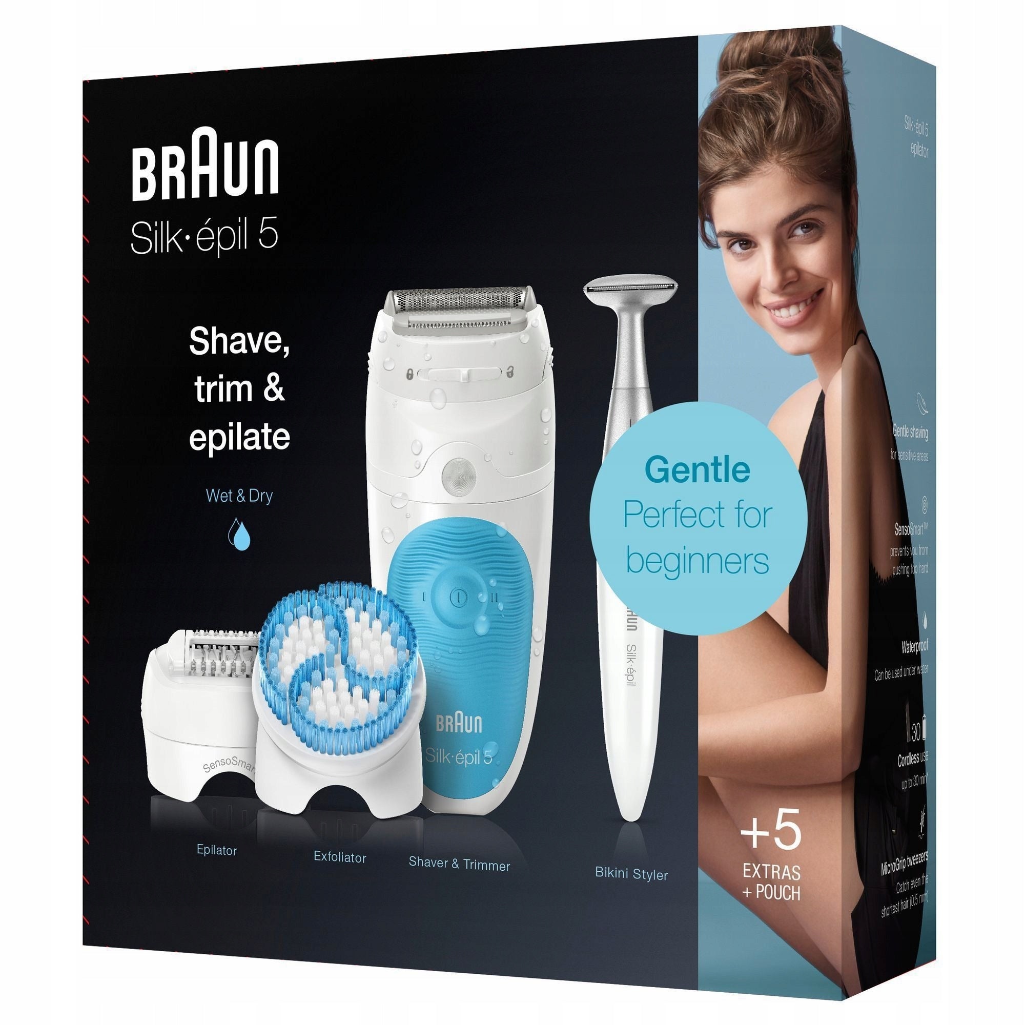EPILATOR BRAUN Silk-epil 5 SensoSmart WET&DRY+ SHAVER+ TRIMMER+ 5 additives