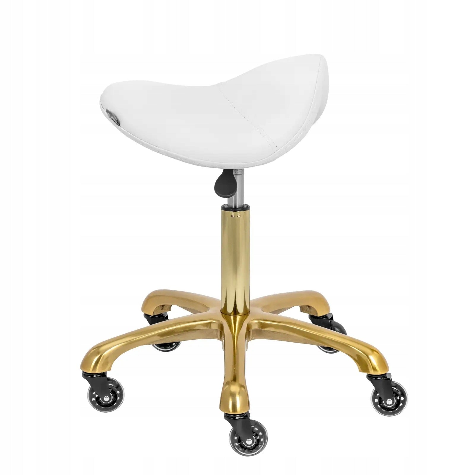 ERGONOMIC SADDLE CHAIR UP TO 150 KG WITH WHEELS WHITE AND GOLD PHYSY Brand Physa