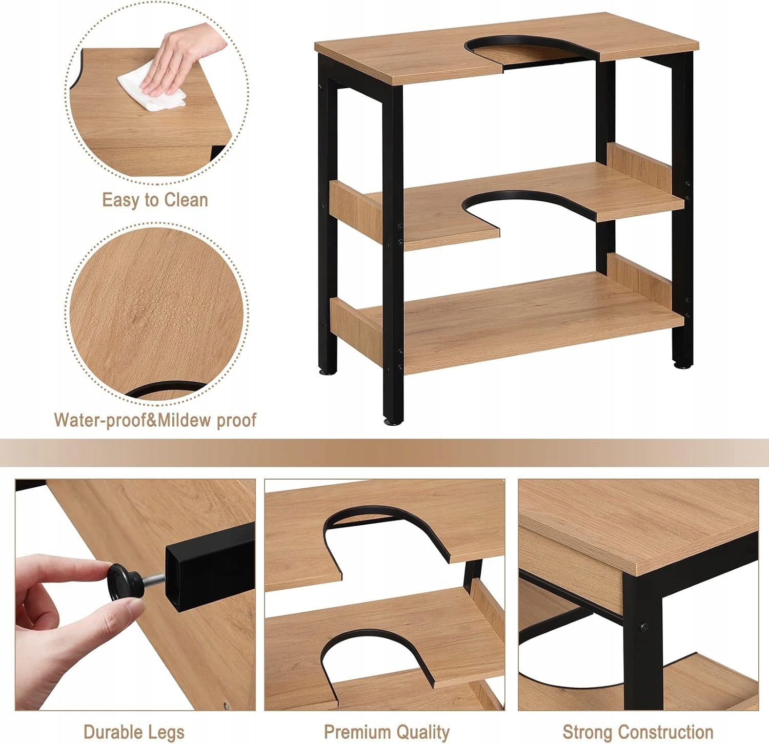 ESITURO BATHROOM CABINET FOR SINK 3 SHELVES BOOKCASE 60 X 60 X 30 CM Brand no brand