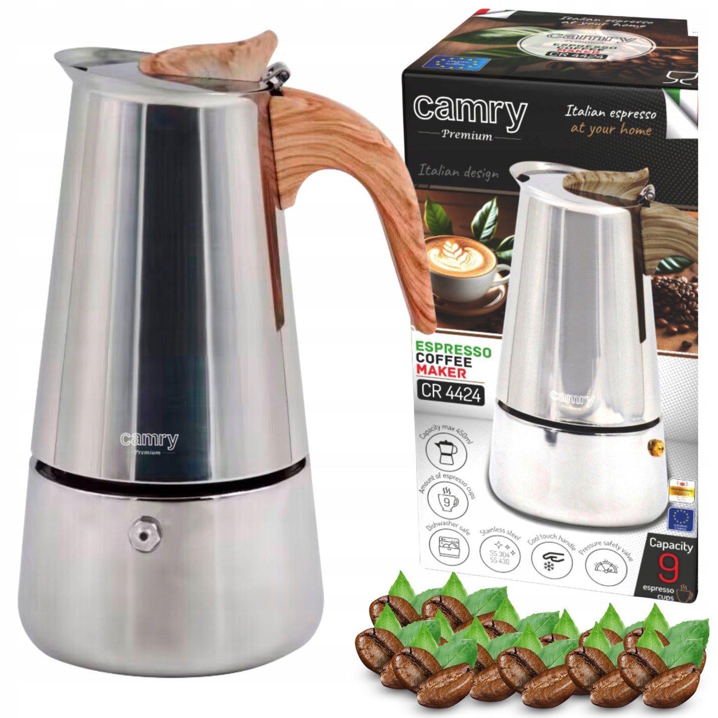 ESPRESSO COFFEE MAKER Works on Induction Steel Gas 450ml