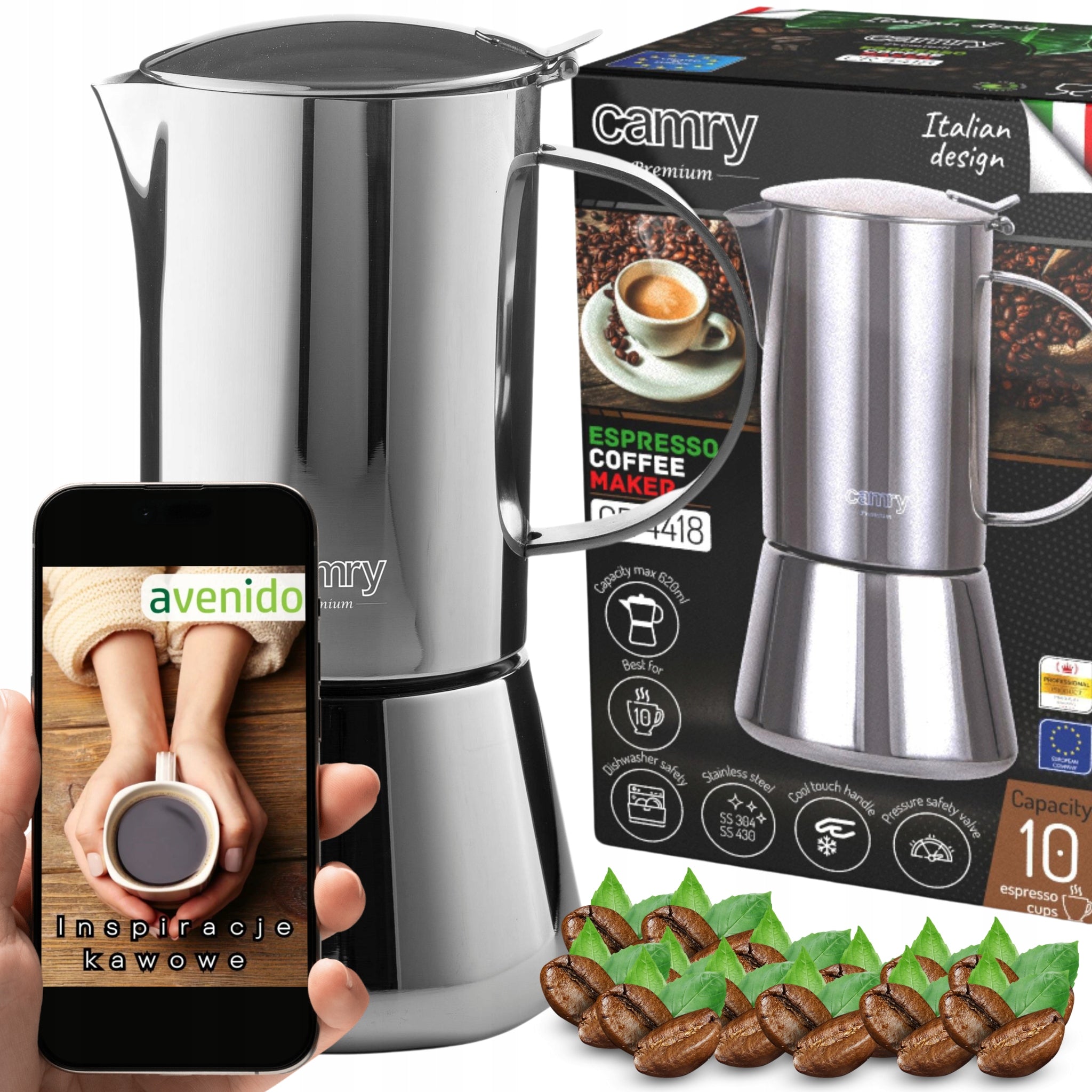 ESPRESSO COFFEE MAKER Works on Induction Steel Gas 500ml
