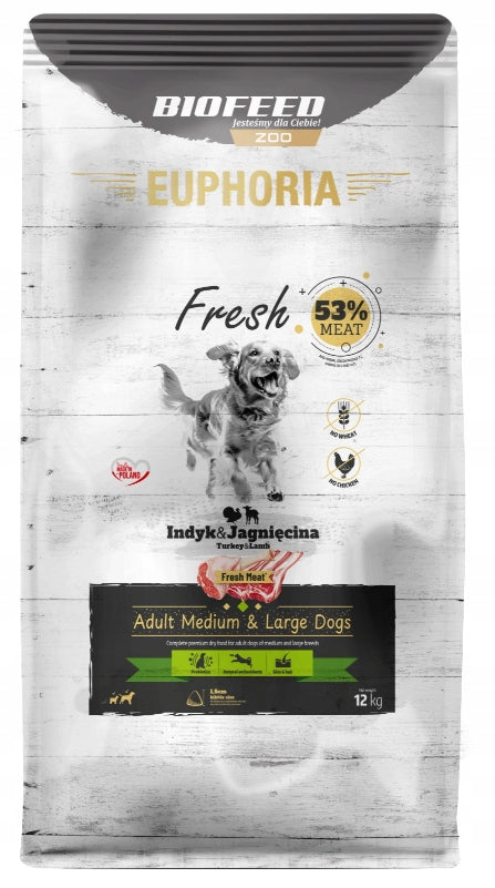 EUPHORIA FRESH MEAT Dog food TURKEY with LAMB M/L 12kg + 4x SACHET Manufacturer code 6111047786