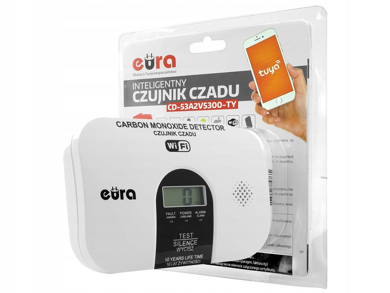 EURA CARBON MONOXIDE DETECTOR WIFI CARBON MONOXIDE DETECTOR WITH NOTIFICATION ON PHONE Manufacturer code CD-53A2V2300-TY/B