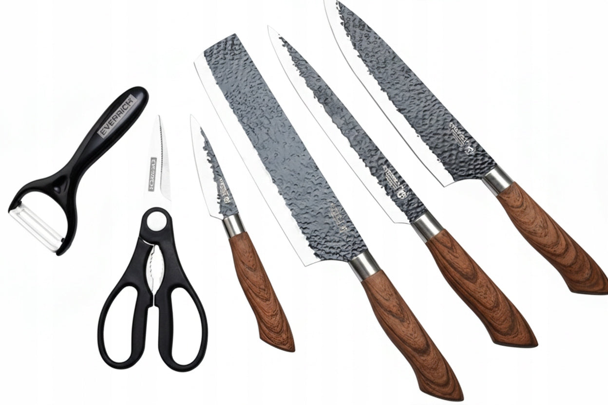 EVRYEALTH SET OF KITCHEN STEEL KNIVES + PEELER SCISSORS Manufacturer code ER-0588
