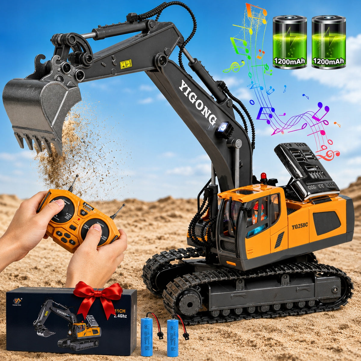 EXCAVATOR ON TRACKS REMOTE CONTROLLED ON REMOTE CONTROL SPYCH CAR BATTERY Manufacturer code akumulator USB zdalna na prezent