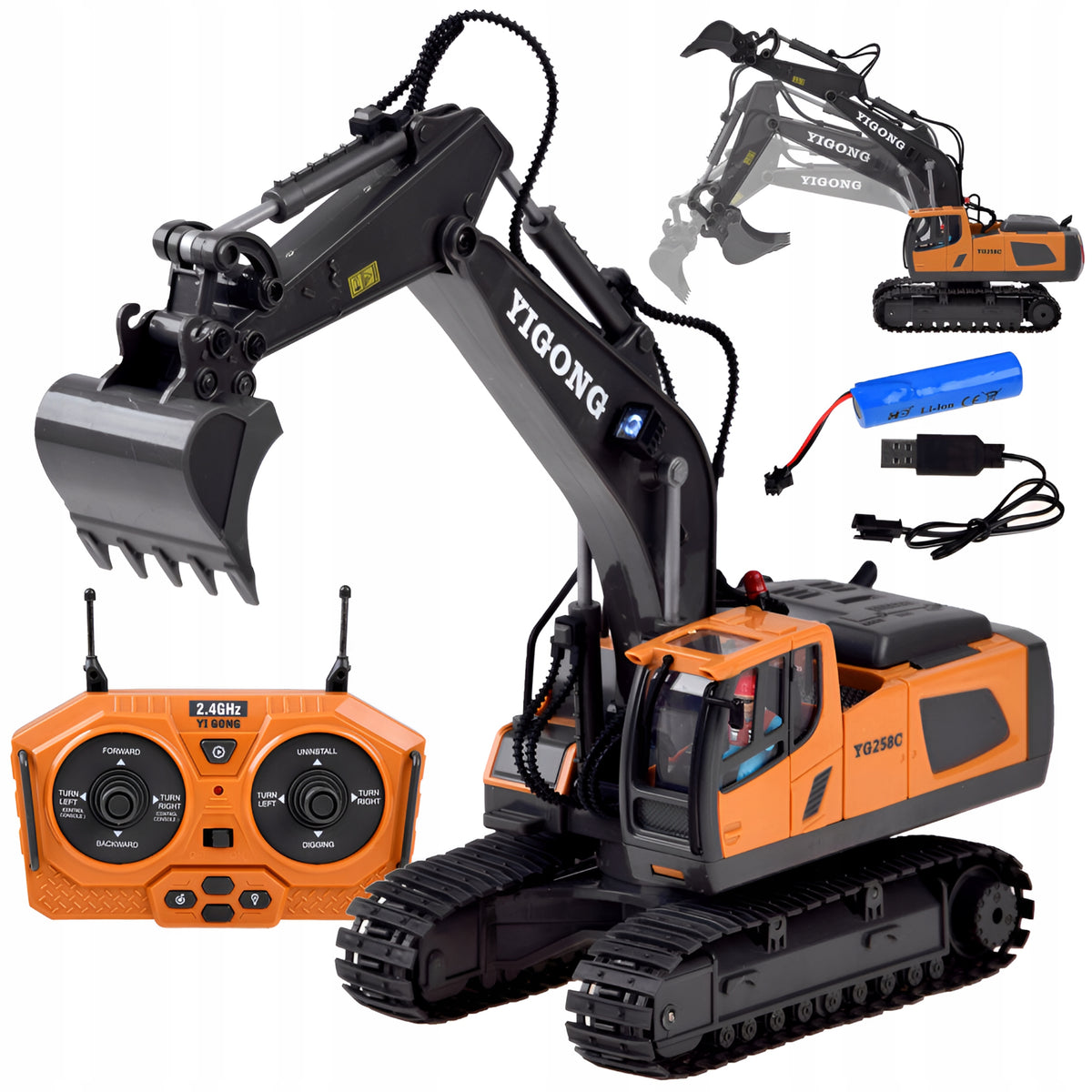 EXCAVATOR ON TRACKS REMOTE CONTROLLED ON REMOTE CONTROL SPYCH CAR BATTERY