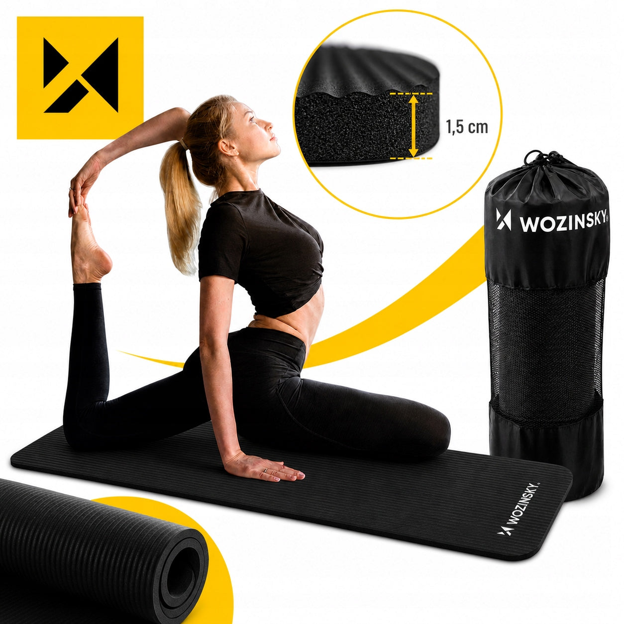 EXERCISE MAT YOGA FITNESS SOFT THICK TRAINING MAT NBR 1,5 cm Manufacturer code Mata do ćwiczeń 183 x 61 cm black