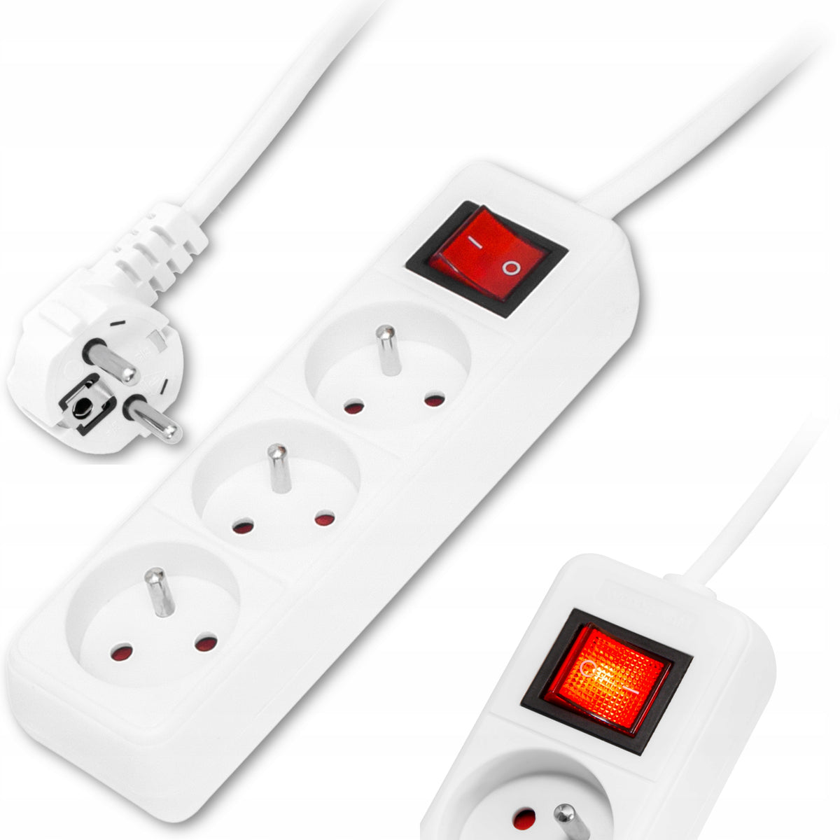 EXTENSION CABLE POWER STRIP THICK CABLE GROUNDING 3 SOCKETS 3 m