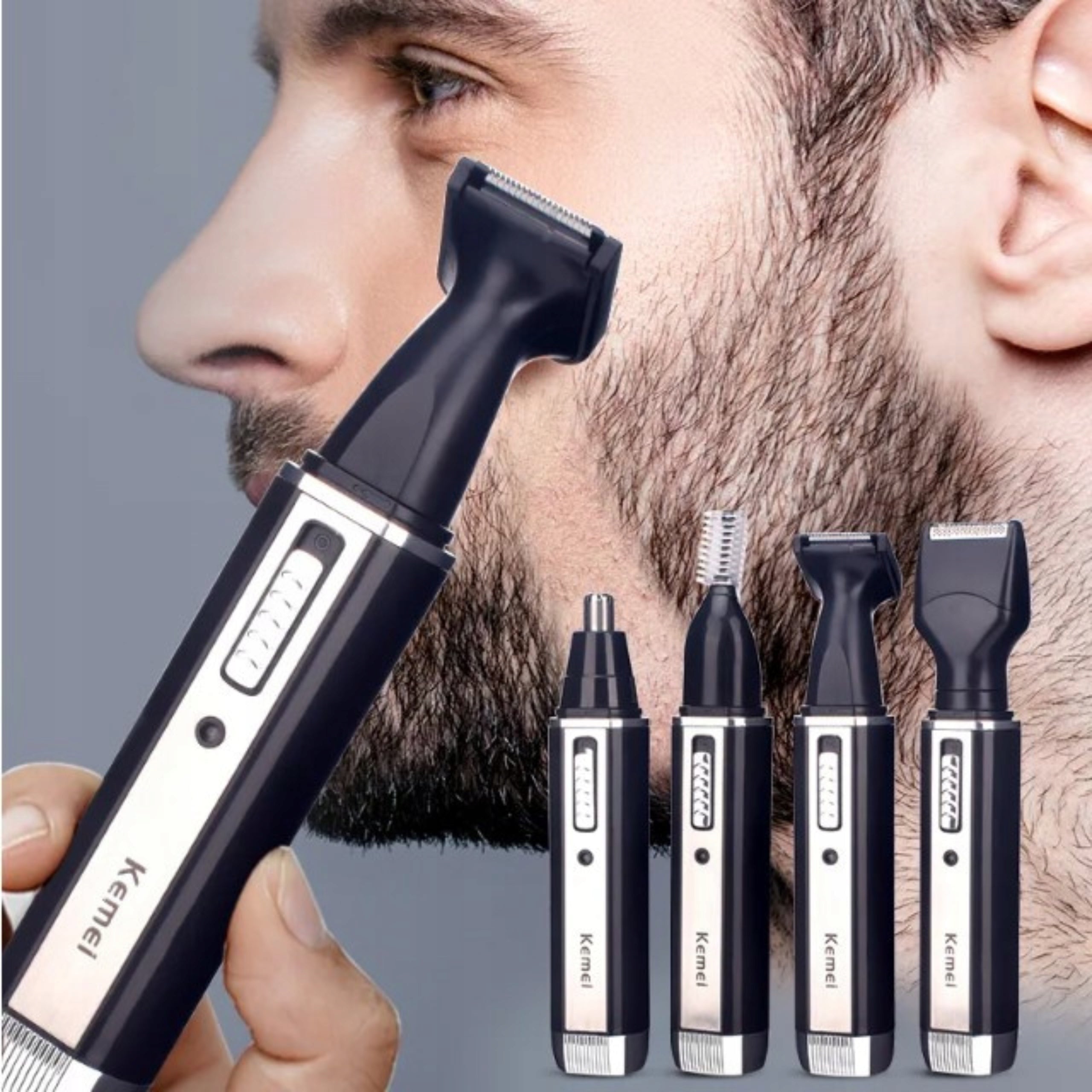 EYEBROW NOSE BEARD TRIMMER CORDLESS RAZOR 4IN1 KEMEI 4 CAPS Manufacturer code TRYMER DO STRZYŻENIA BRODY BRWI NOSA WŁOSÓW 4