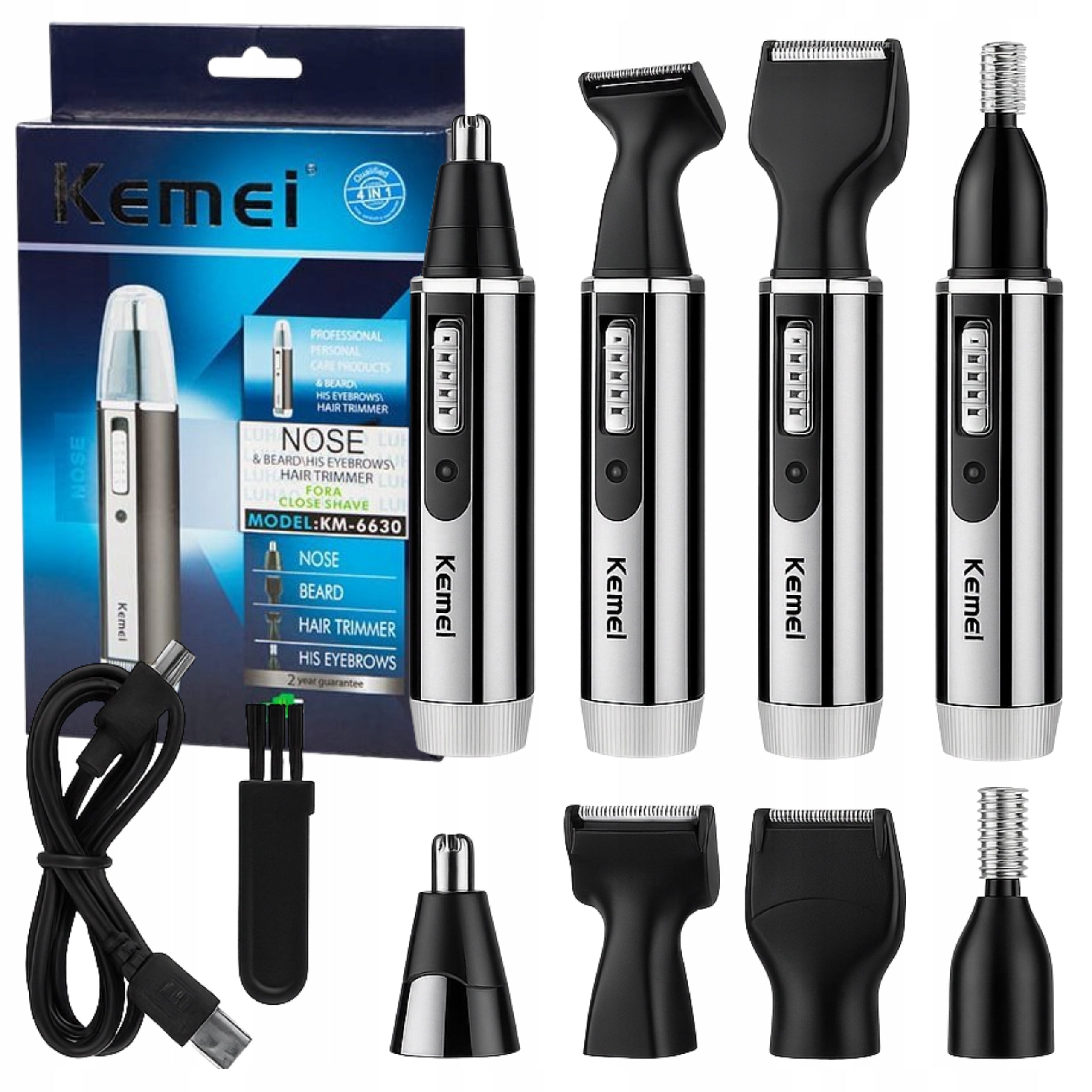 EYEBROW NOSE BEARD TRIMMER CORDLESS RAZOR 4IN1 KEMEI 4 CAPS