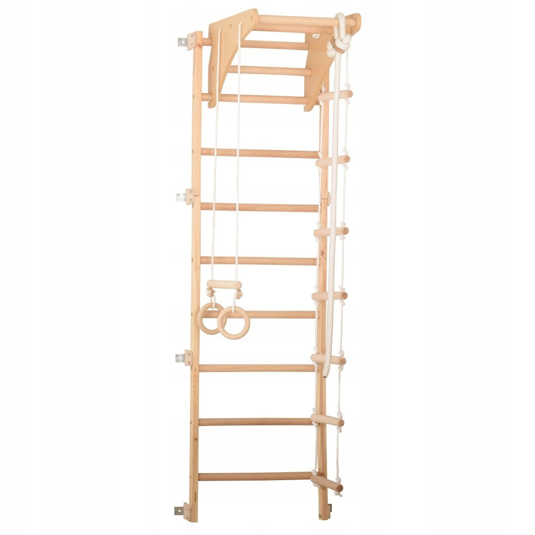 Eco-pine Freestanding Gymnastic Ladder with Rope and Wheels