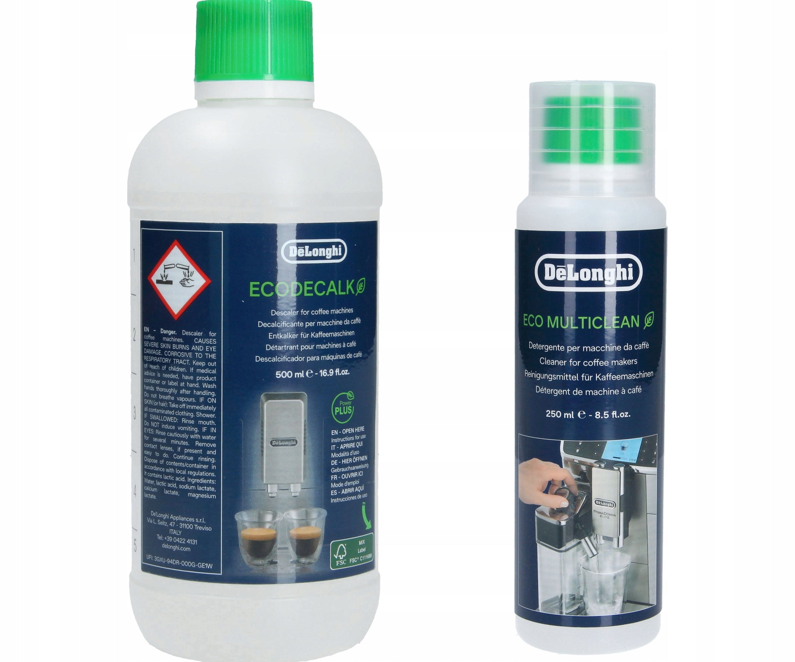 EcoDecalk Descaler Kit + EcoMulticlean Cleaner Delonghi Brand De'Longhi