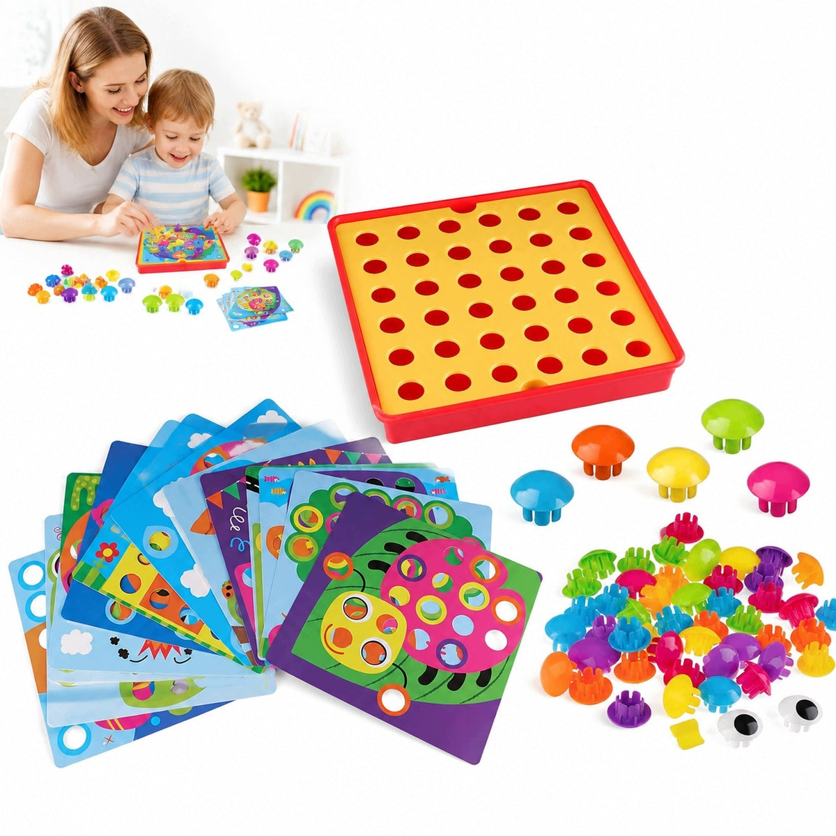 Educational Button Mosaic for Kids 3+ 50 Buttons 12 ABS Designs