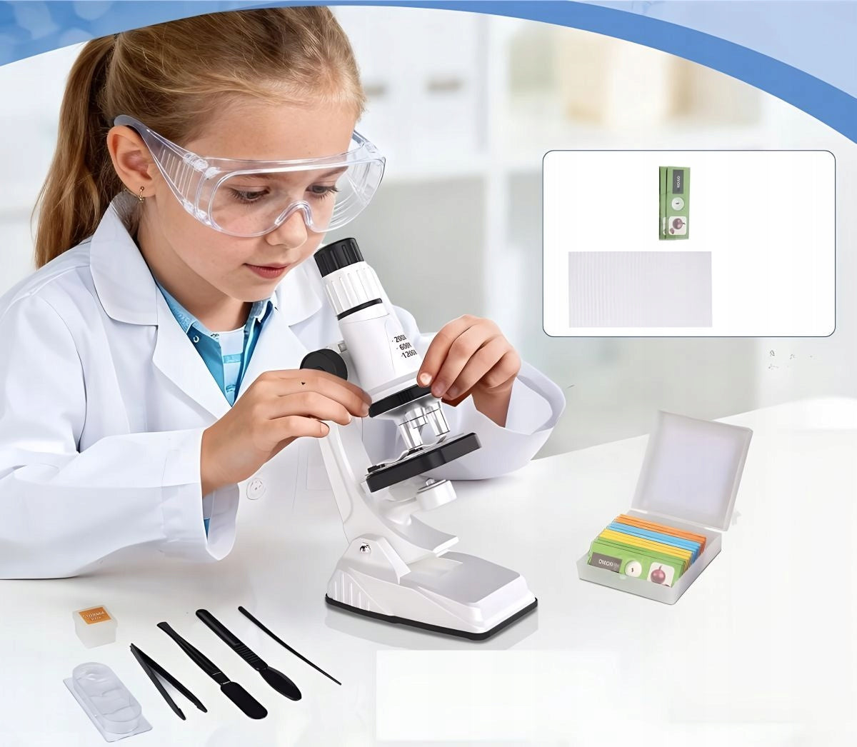 Educational Microscope for Children 1200x STEM Science Kit + Suitcase and Accessory Packaging status original