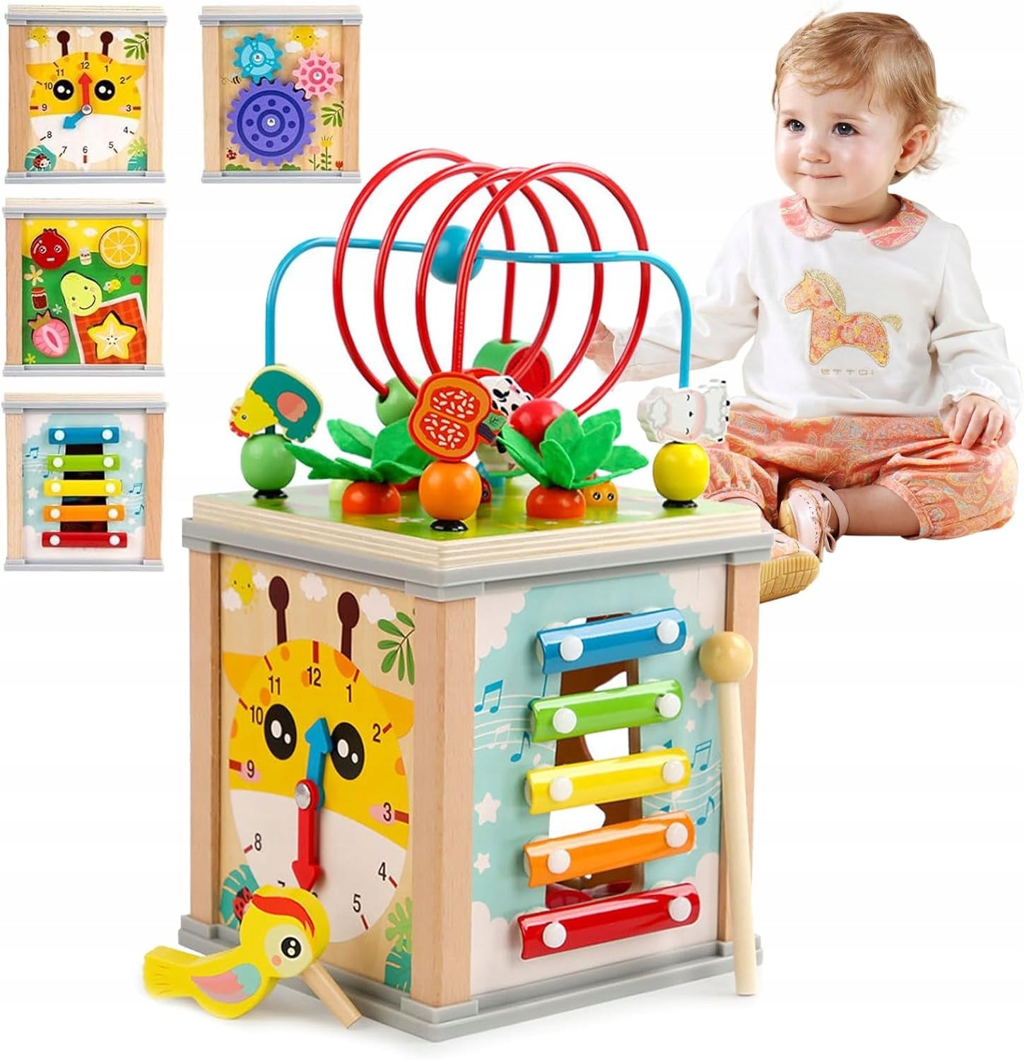 Educational Sensory Cube Wooden Montessori Sorter Catch Worm