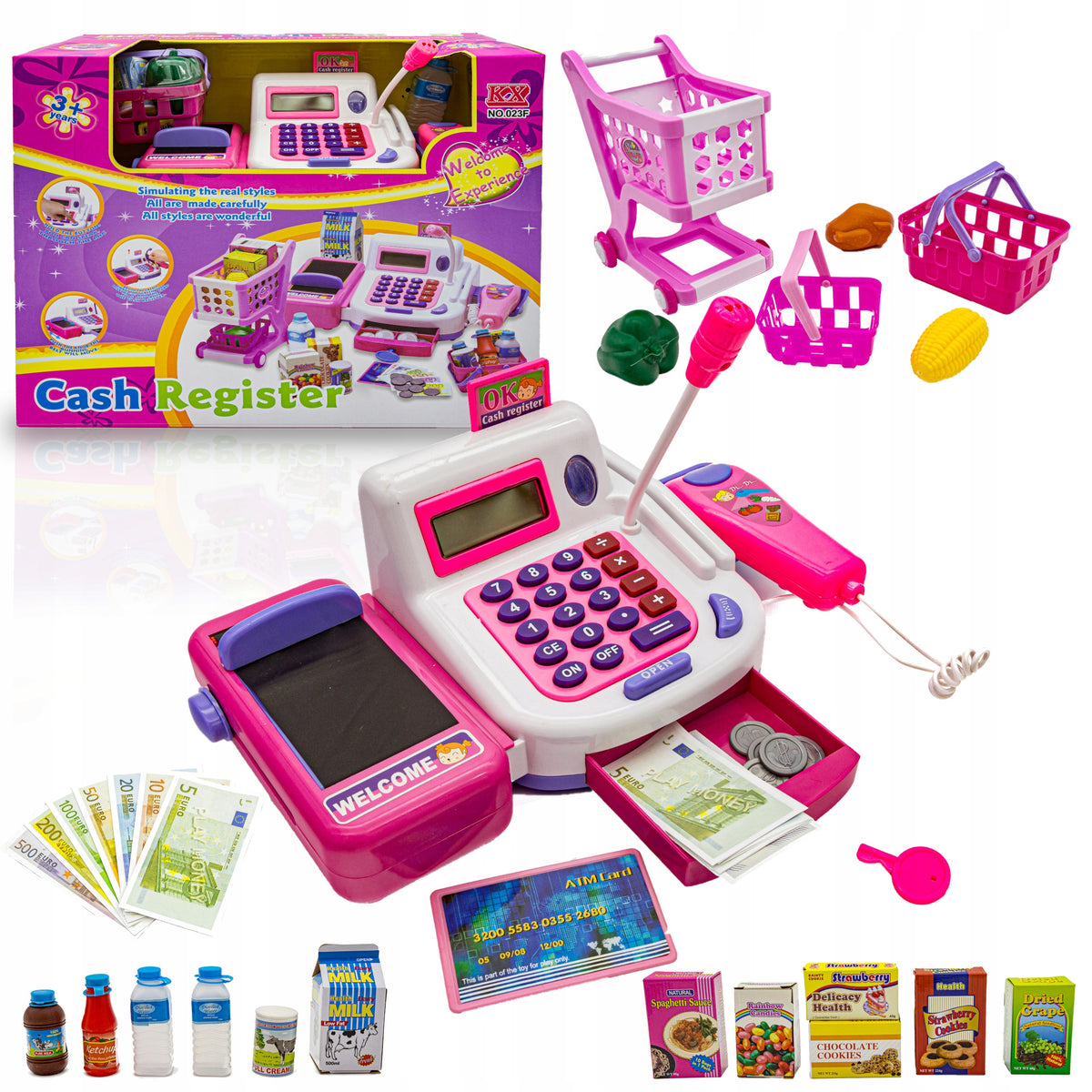 Educational Shop Cash Register Fiscal Calculator Code Reader Microphone Coin