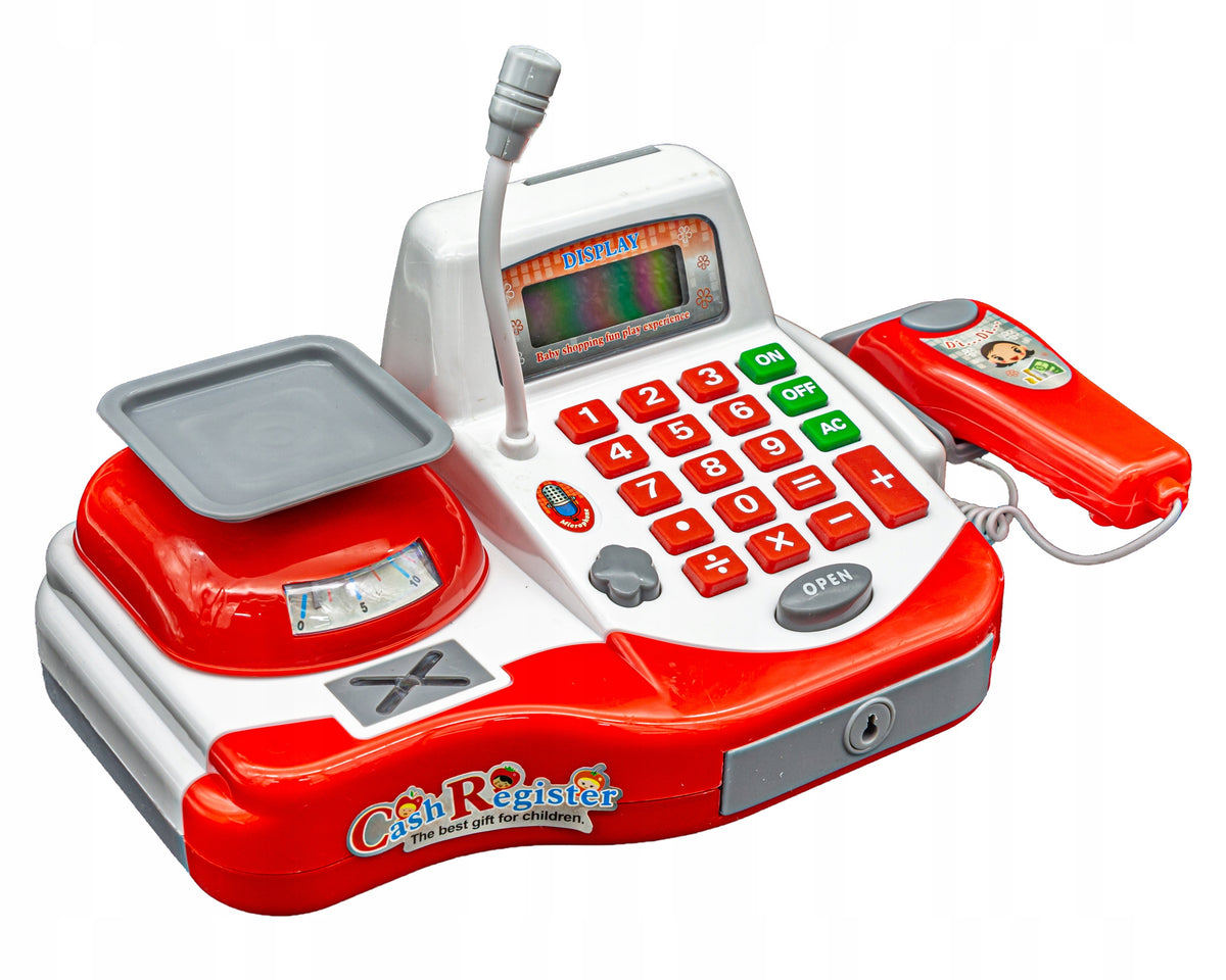 Educational Shop Cash Register Fiscal Products Coins Scanner Basket Microphone Brand DK