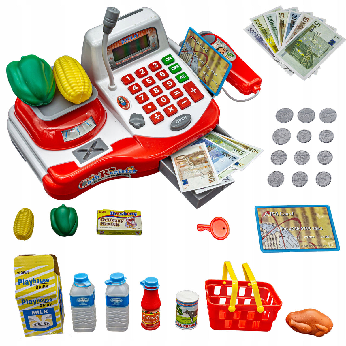 Educational Shop Cash Register Fiscal Products Coins Scanner Basket Microphone