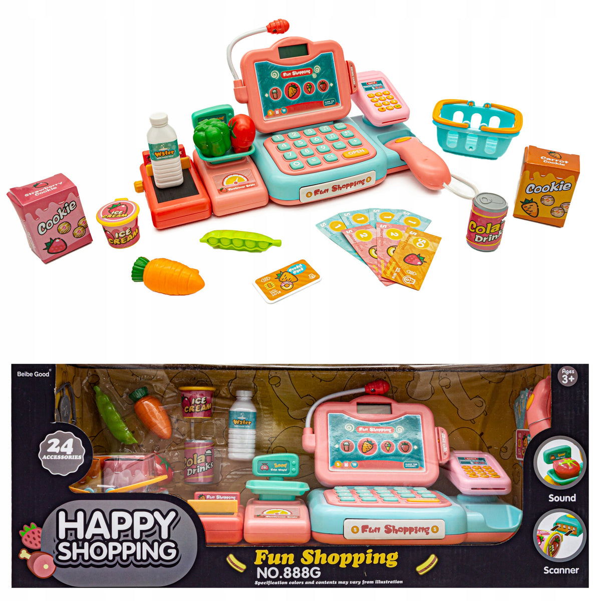 Educational Shop Cash Register Fiscal Weight Basket Coin Code Reader Microphone