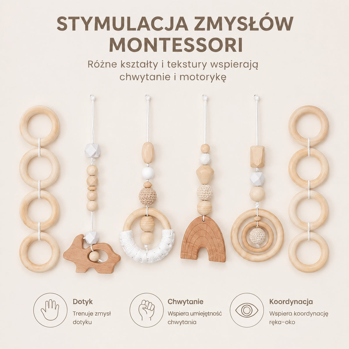 Educational Stand Wooden Baby Gym Mat + 4 Pendants Montessori Wheels Manufacturer code 5905344596002