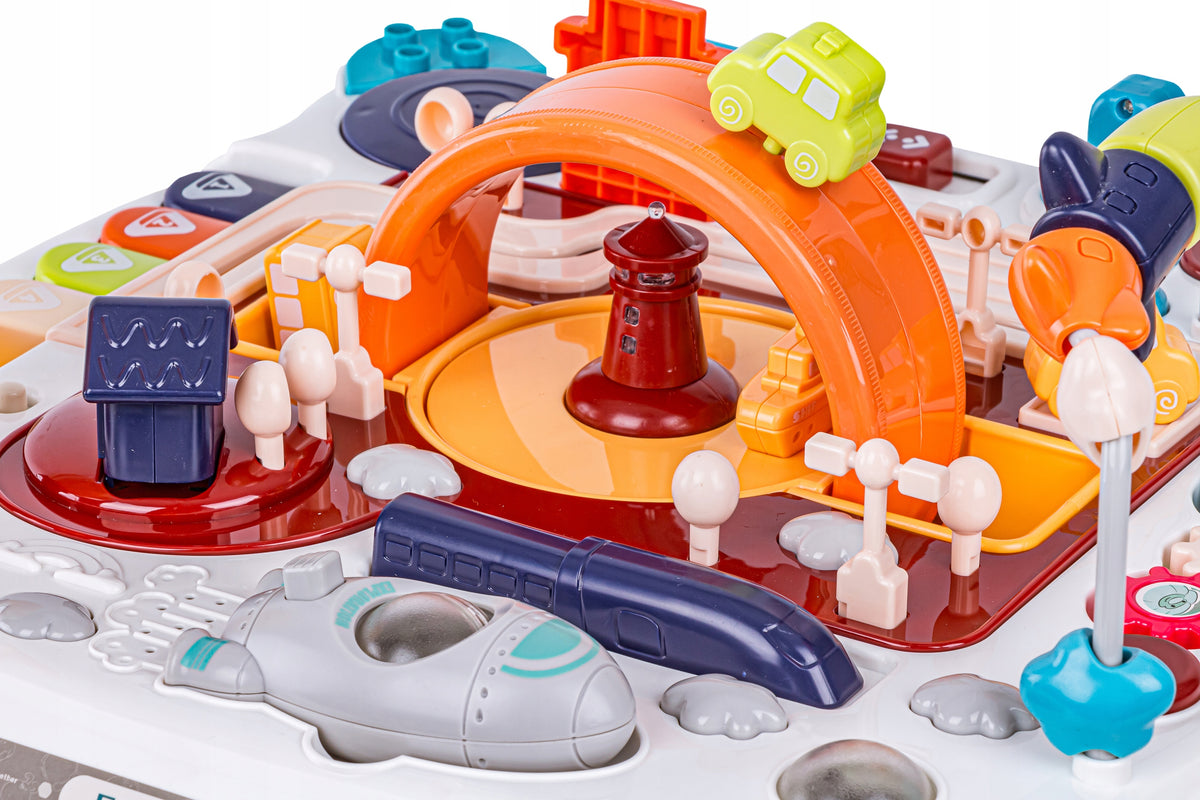 Educational Table Blue Vehicles Rattle Drum Rotary Steer Effects Color blue