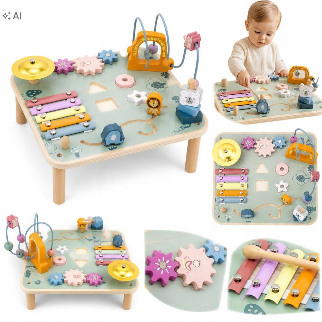 Educational Table Wooden Montessori Sensory Cymbals Sorter 18M