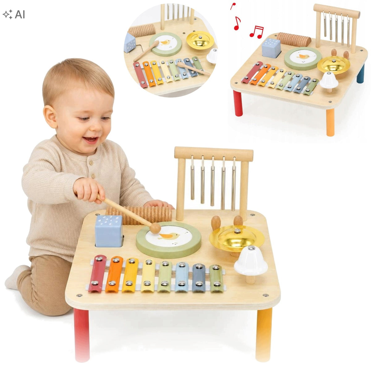 Educational Table Wooden Music Sensory 7in1 Montessori Cymbals