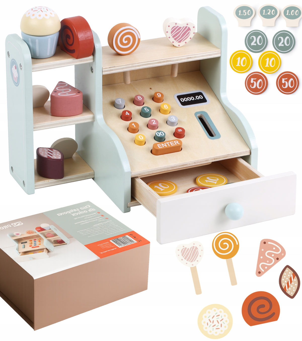 Educational Toy WOODEN CASH REGISTER Shop for Children Fun in the Shop PROMIS
