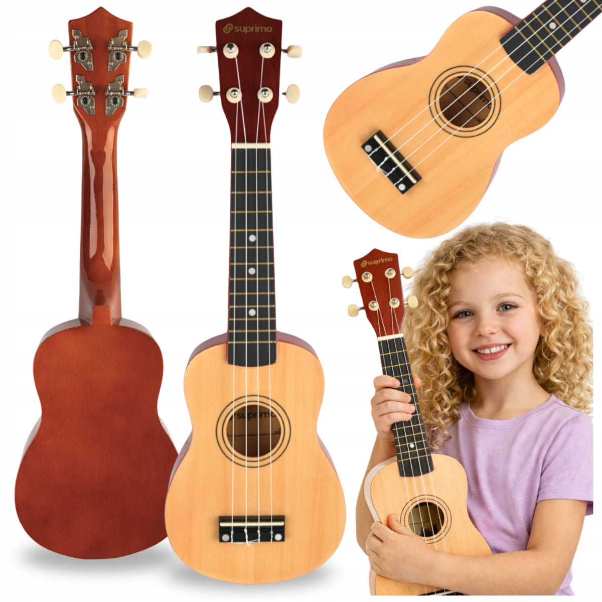 Educational Toy Wooden Guitar for Kids Ukulele Learning Game 5 COLORS Packaging status original