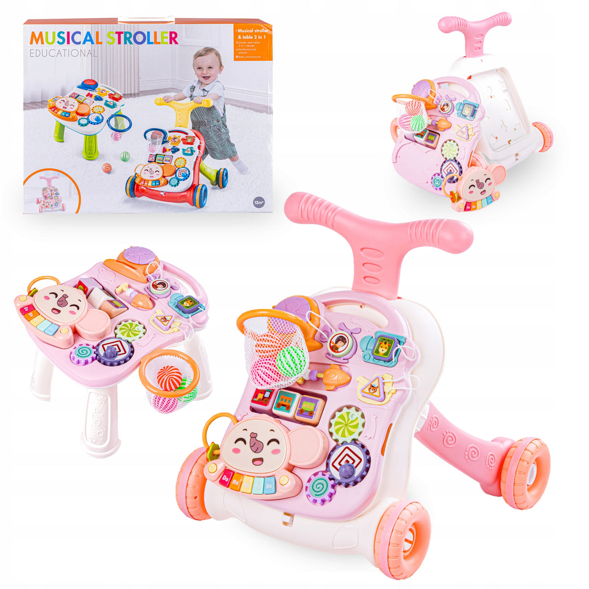 Educational Walker Musical Interactive Pusher Table 2in1 Playing Ride-On
