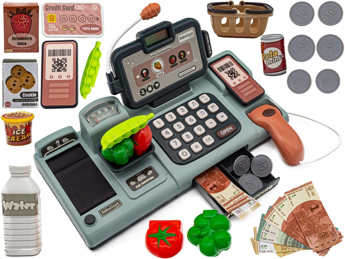 Educational cash register - microphone, scale, basket, accessories