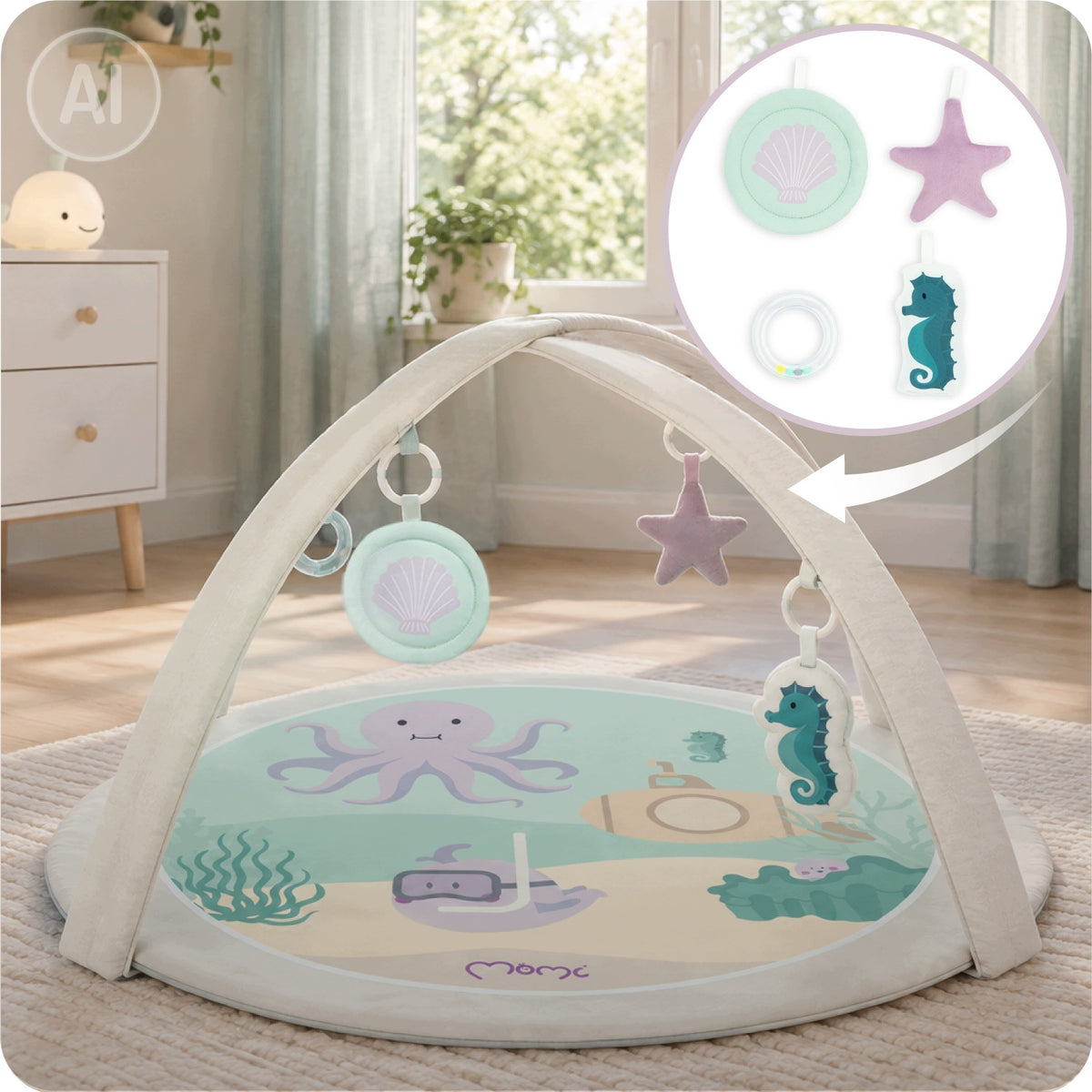 Educational mat for babies MoMi MARE 0+ headband sensory toys Packaging status original