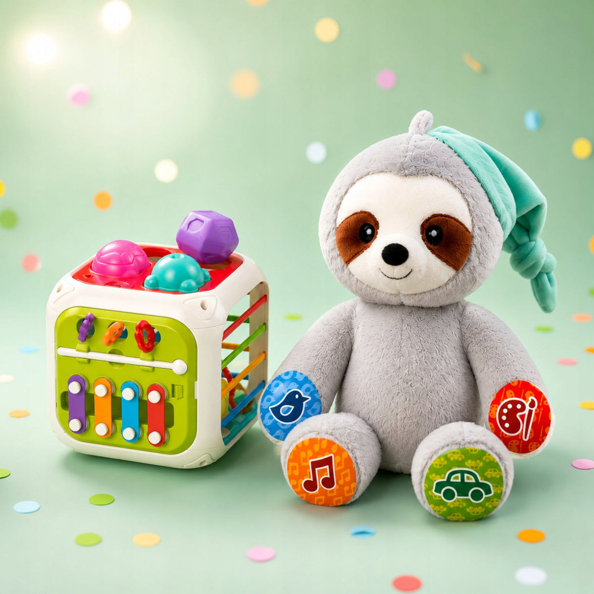 Educational set for babies Cube 7in1 and Sloth interactive 12msc Manufacturer code Zestaw produkt Kostka manipulacyjna Leniwiec