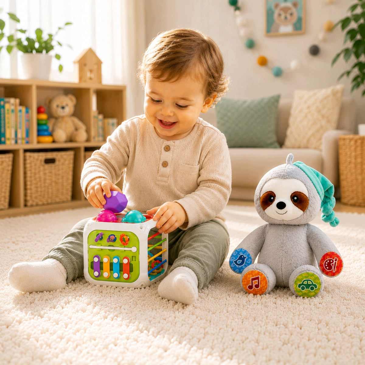 Educational set for babies Cube 7in1 and Sloth interactive 12msc Packaging status original