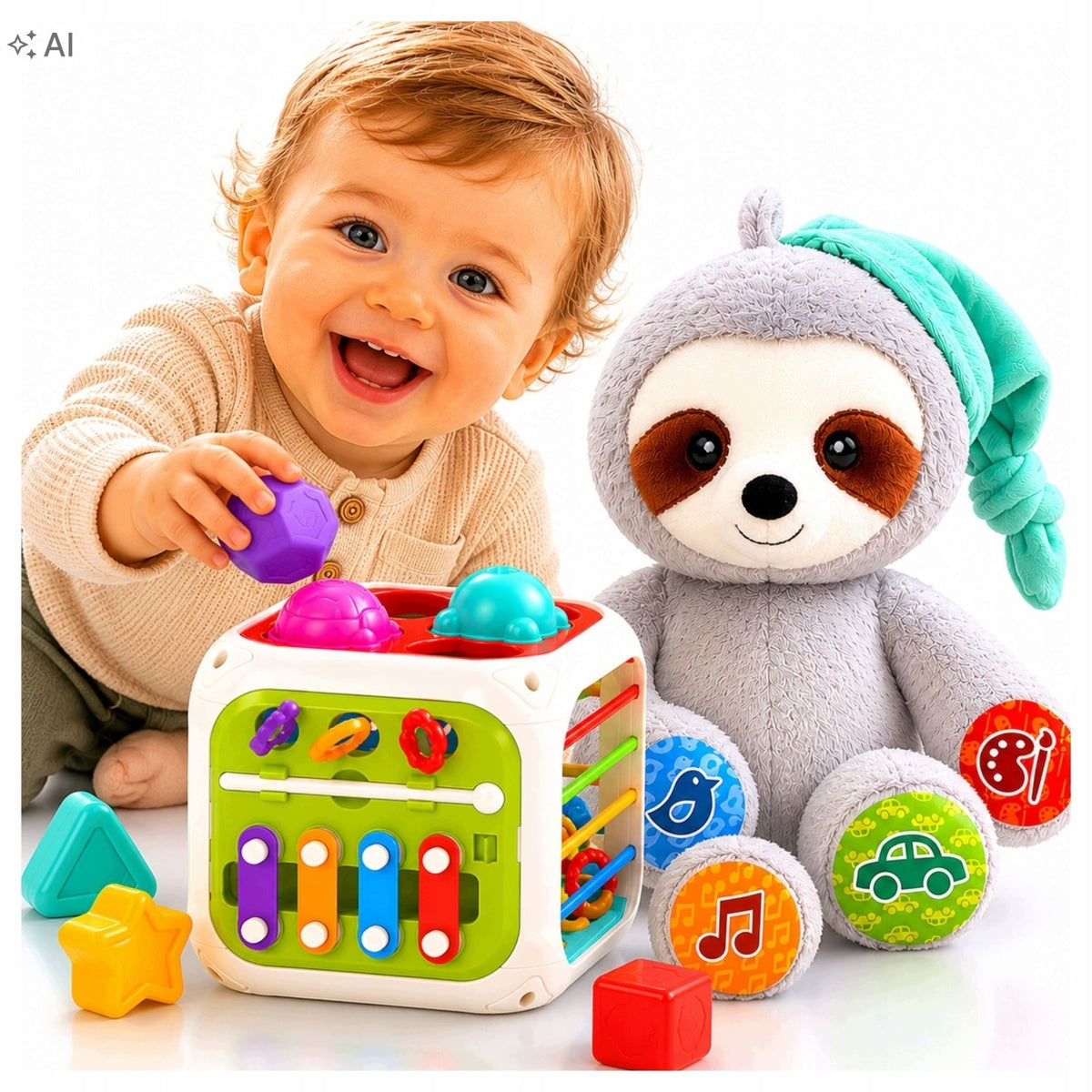 Educational set for babies Cube 7in1 and Sloth interactive 12msc