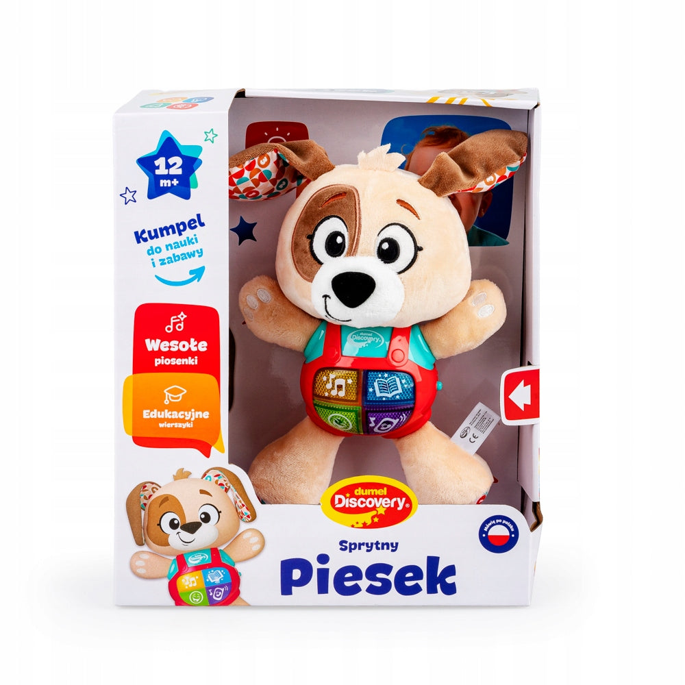 Educational toy , interactive Clever Dog Dumel Speaks in Polish Information regarding product safety and compliance Not suitable for children under a certain age. For use under adult supervision