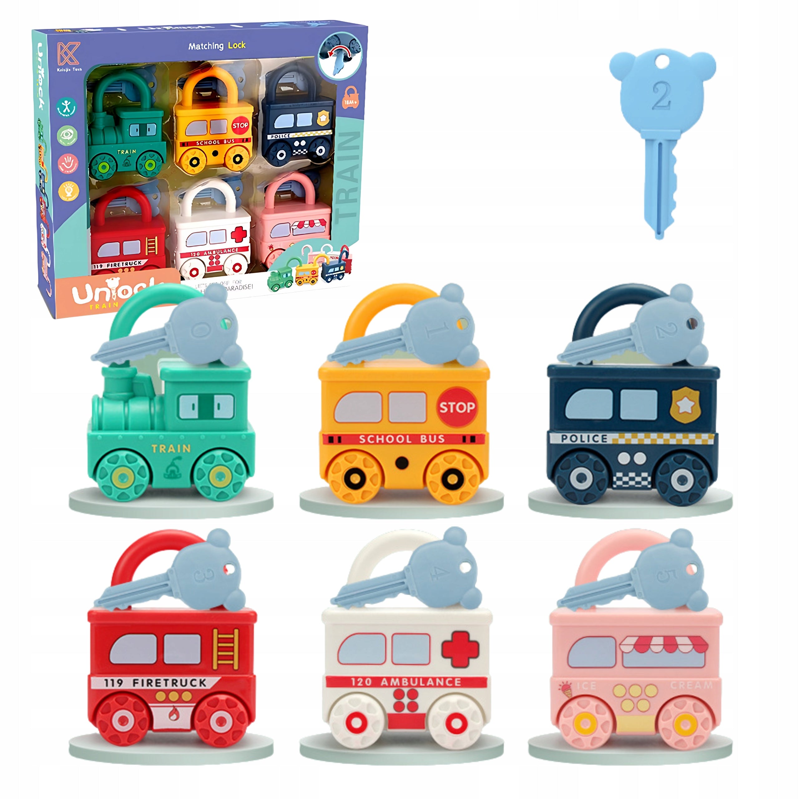 Educational toy train wagons padlocks wagons keys 13 elements