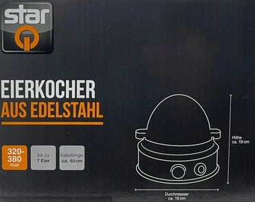 Egg Cooker 380 W Stainless Steel 3 Degrees Hardness StarQ Manufacturer code U2.01_553_0.9_K011