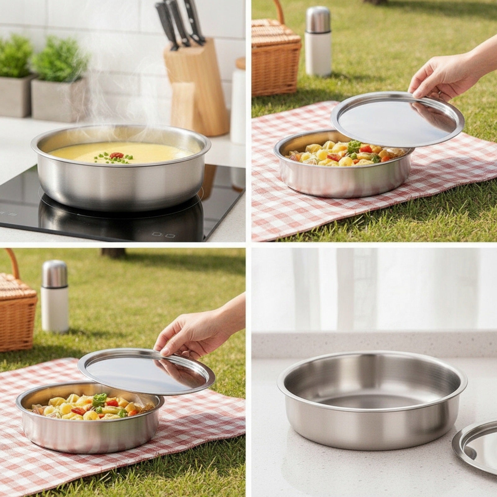 Egg Steaming Plate Stainless Steel Egg Custard Dish Food-Grade for Steamer Packaging status original