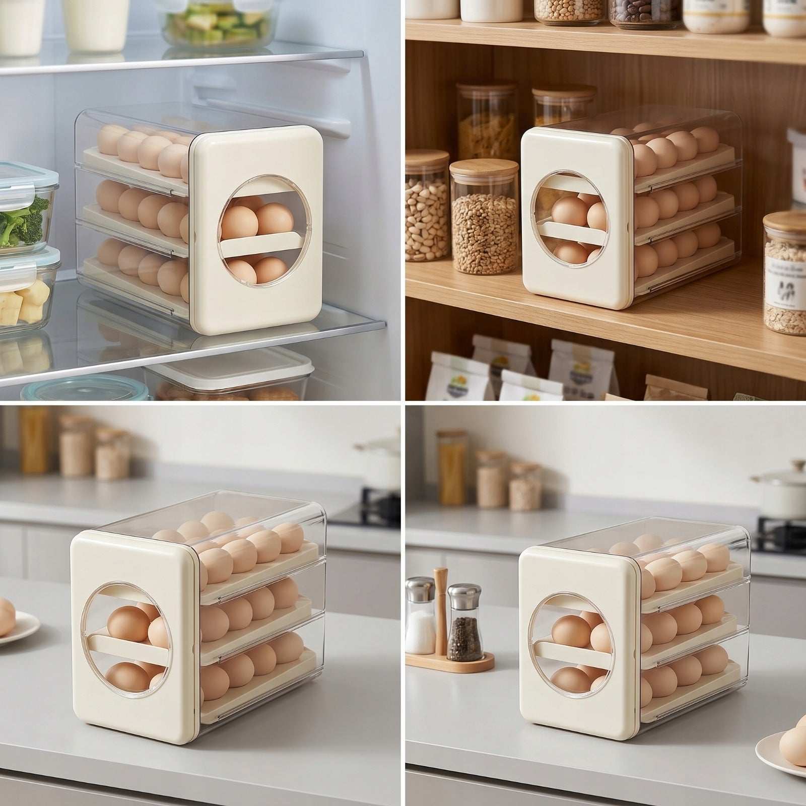 Egg Storage Box 3-Tier Fridge Egg Organizer Transparent for Kitchen, Pantry Packaging status original