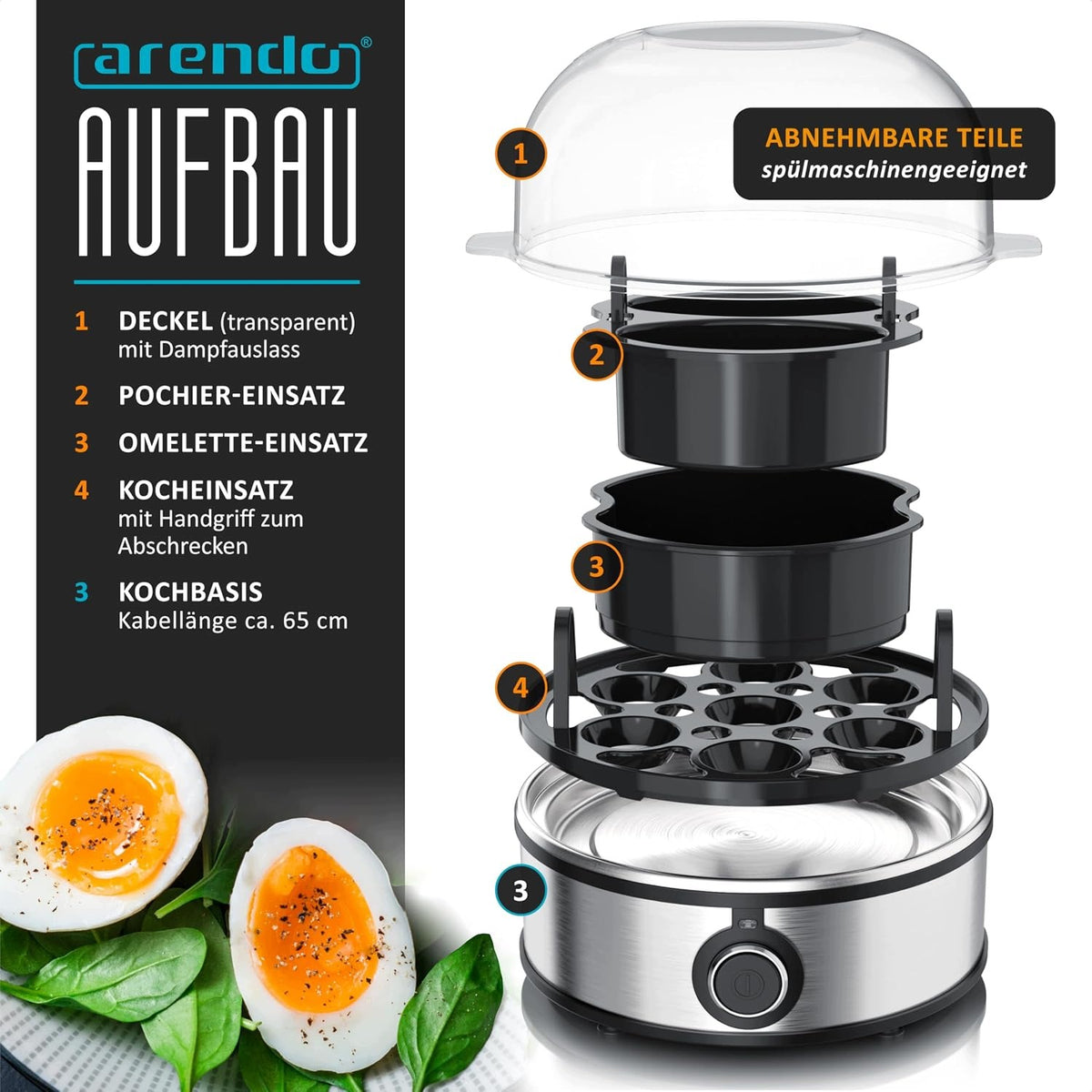 Egg cooker Arendo Sevencook 2 stainless steel 1-7 eggs 350 Brand Arendo