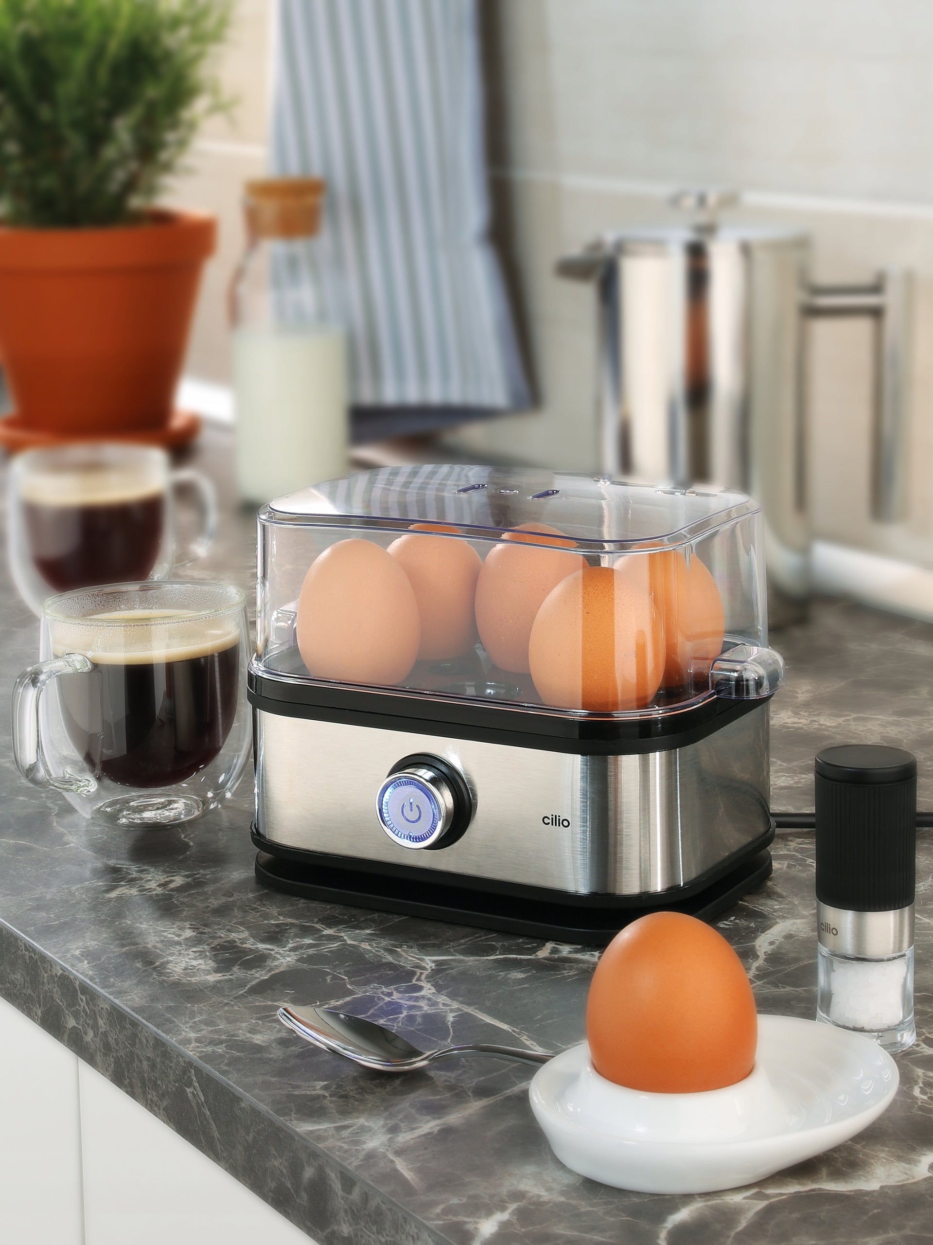 Egg cooker Cilio Classic electric silver for 6 eggs Packaging status original
