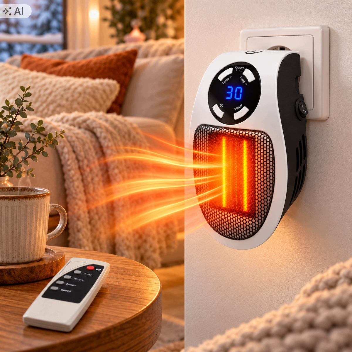 Electric Ceramic Heater 500W Remote Control LED Heater For Bathroom Room Packaging status original