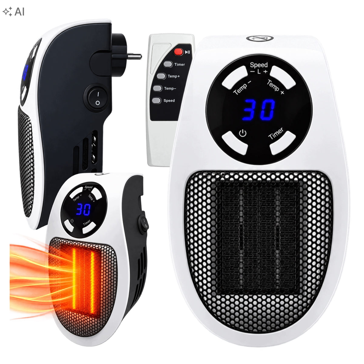 Electric Ceramic Heater 500W Remote Control LED Heater For Bathroom Room