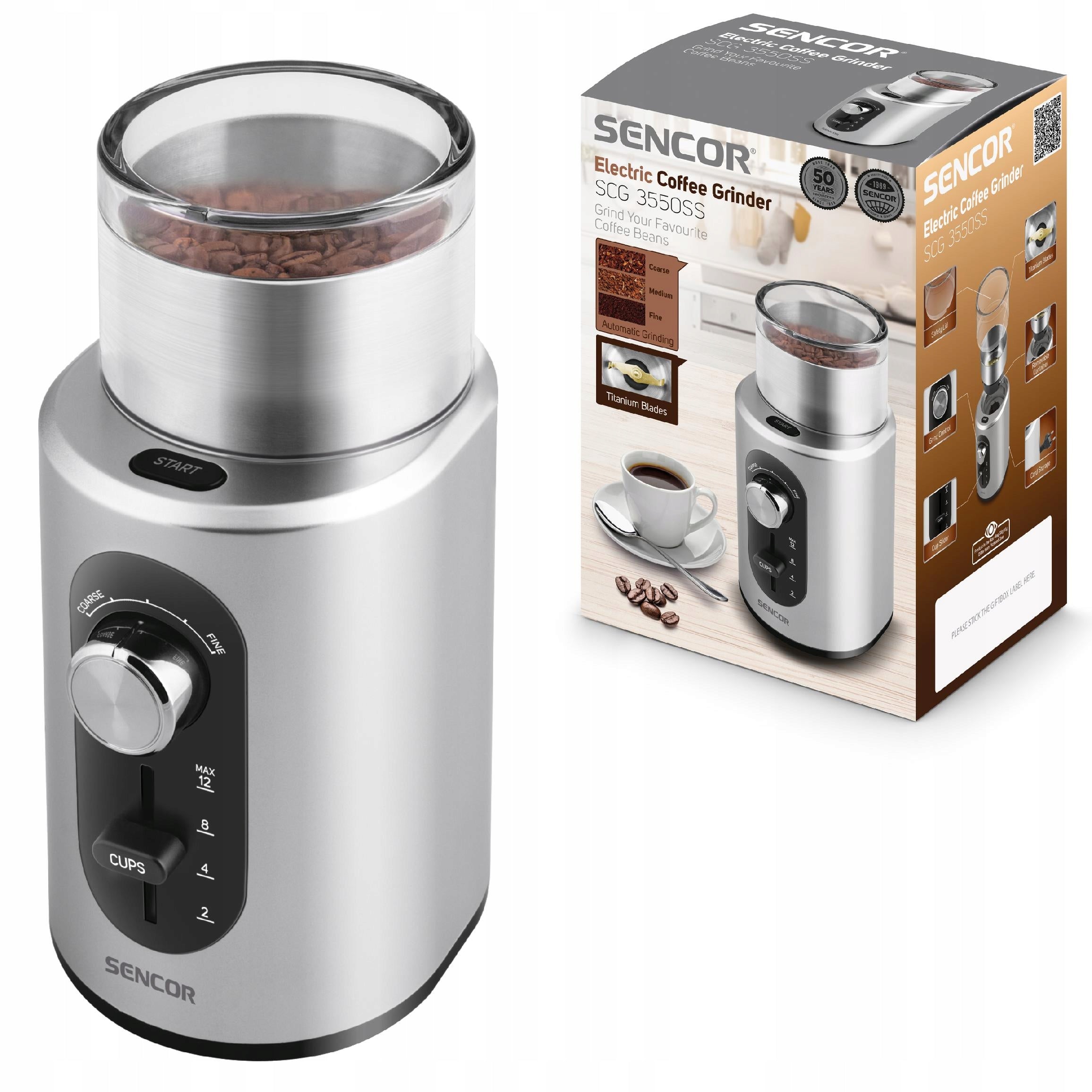 Electric Coffee Grinder SCG 3550SS 60g 200W Packaging status original