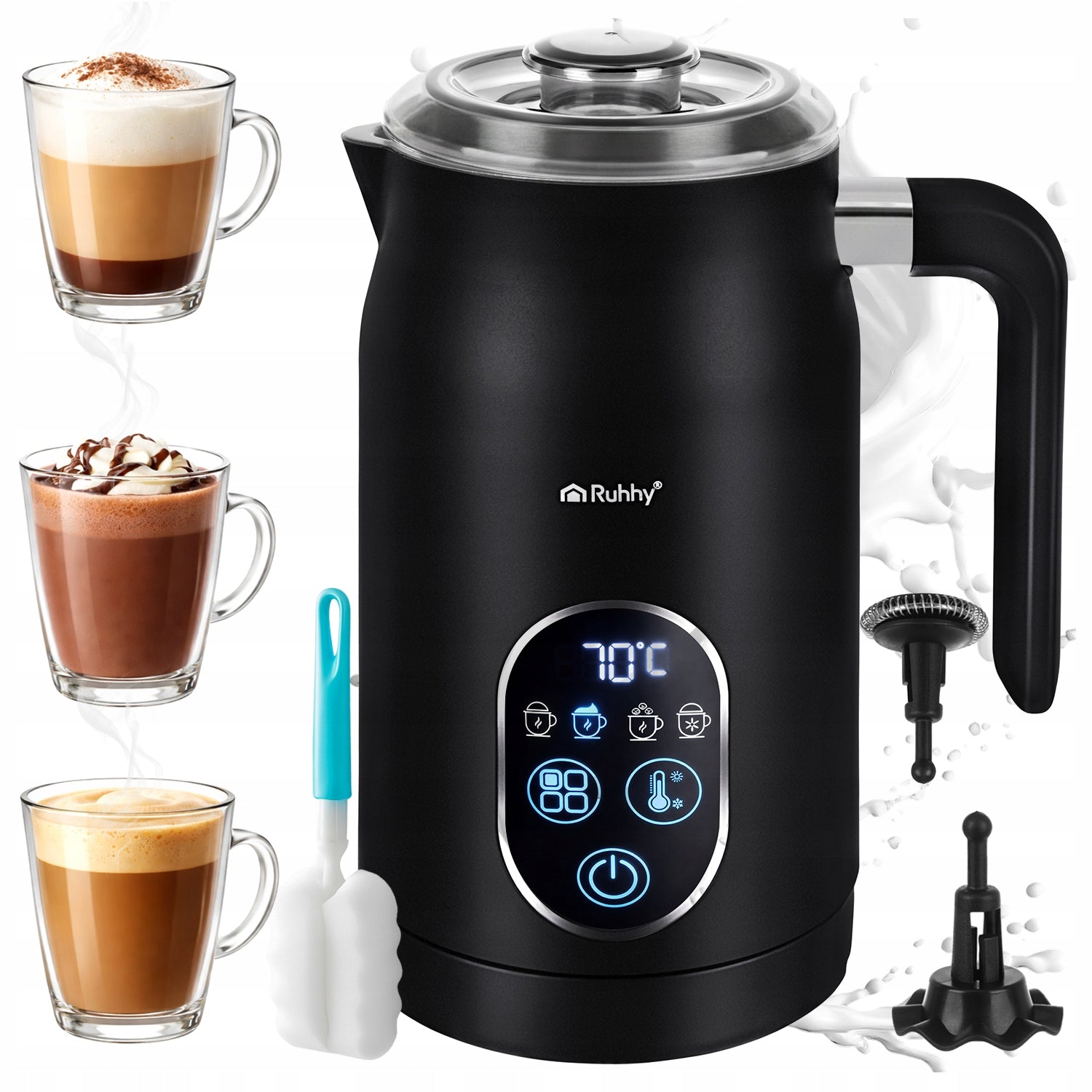 Electric Coffee Milk Foamer 500W 4in1 LED Display BPA Free Large