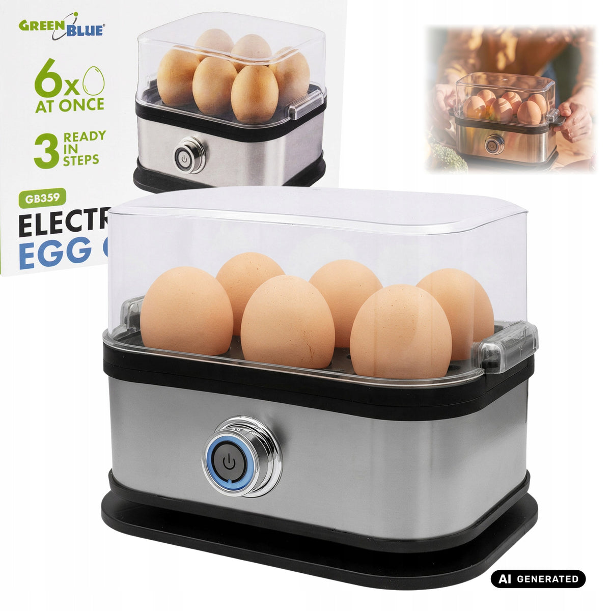 Electric Egg Cooker 6 Eggs 200W Automatic Scoop Silver